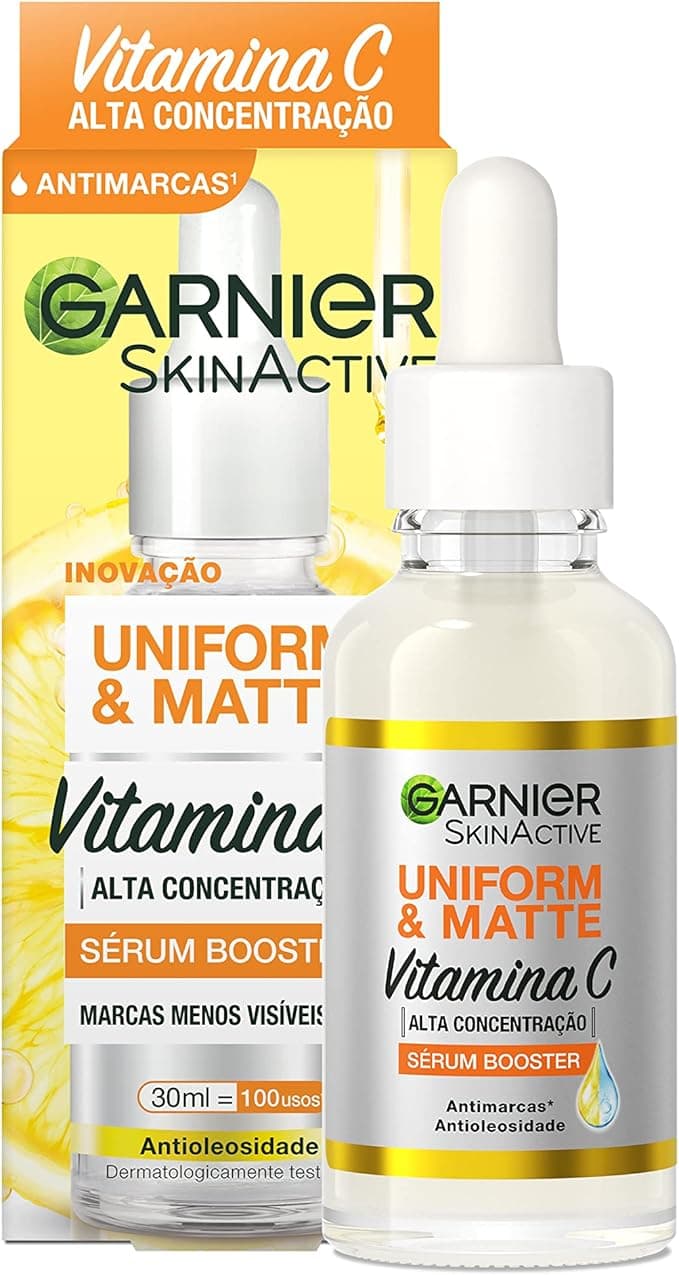 Garnier Uniform &amp; Matte Sérum Facial Antimarcas Vitamina C, Niacinamida e Ácido Salicílico, Reduz Marcas Visivelmente, Controla Oleosidade, Efeito Matte, Hidrata e Uniformiza a Pele, 30ml