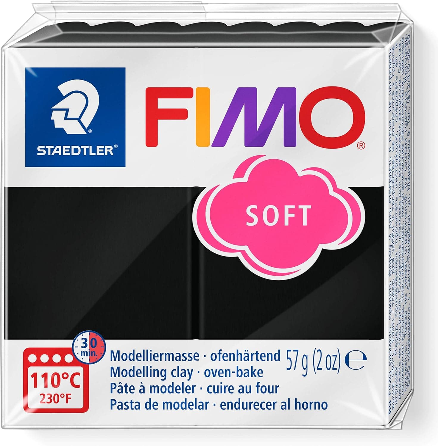 STAEDTLER Massa de Modelar Profissional FIMO Soft 57g (1 Unidade) Preto - 8020-9 - Argila Polímera Para Biscuit que Endurece no Forno – Ideal para Artesanato, Miniaturas e Bijuterias